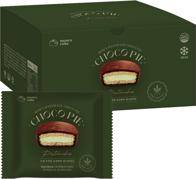 맘스케이크 리얼 생크림 수제 우리밀 초코파이 피스타치오 프리미엄 디저트 간식, 30g, 1박스