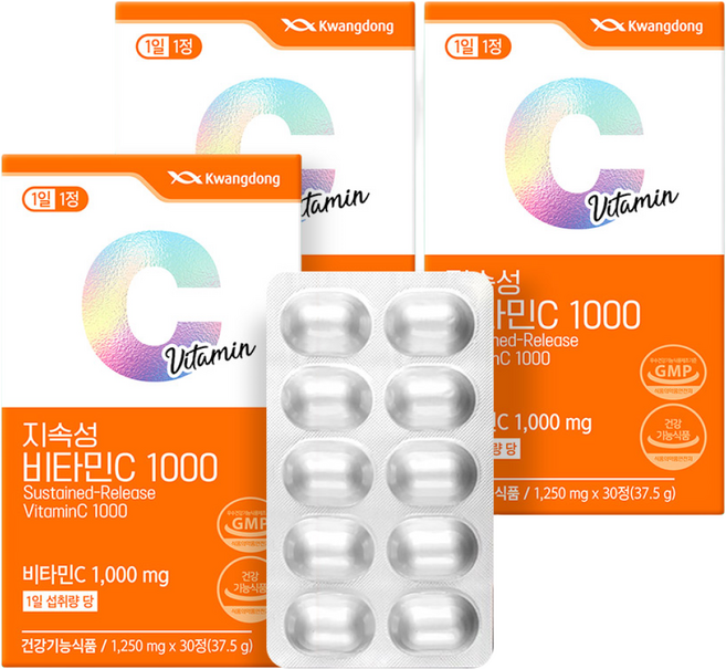 광동 영국산 지속성 비타민C 1000, 3개, 30정