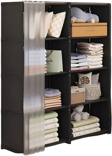 메이리앤 수납장 선반 팬트리 수납함 드레스룸 옷장 행거 리빙박스, 4단, 블랙