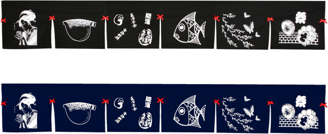 6폭 프린트 노랭이 노렌 커튼 일식당 주방 가리개 이자카야