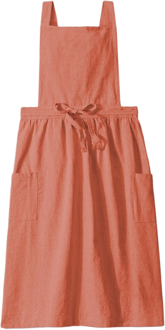 여성 여름 호텔 어린이집 주방 네일샵 카페 예쁜 원피스형 면 린넨 프릴 빅사이즈 앞치마, 브라운, 1개