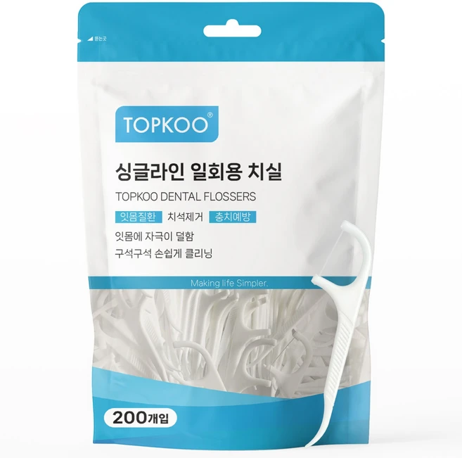 탑쿠 싱글라인 일회용 치실, 1개, 200개입 - 쿠팡