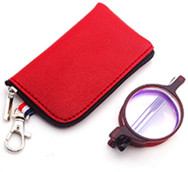 안경테 휴대용 접이식 원형 사각 확대경 안경테 파우치 세트, 레드, 1개