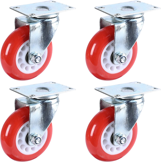 산업용 바퀴 우레탄 대차 3인치 7.5cm 빨강 4개구성, 1세트