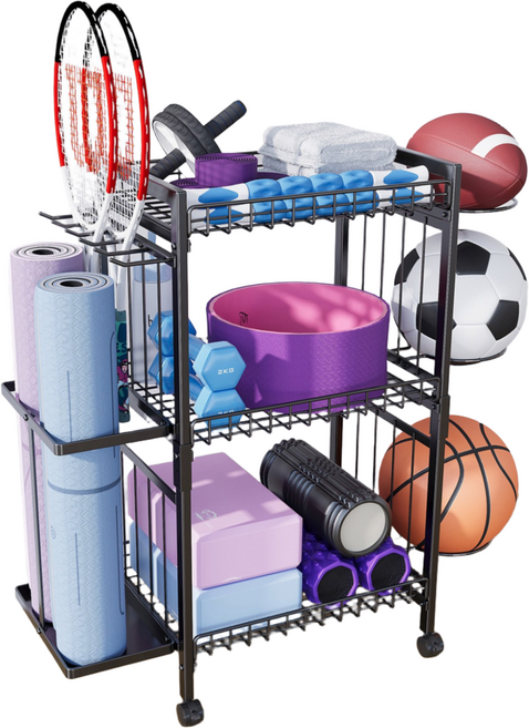 HAM 이동식 헬스 홈트 운동기구 보관함 탈부착 운동기구 선반농구 요가매트 수납 바구니, 1개