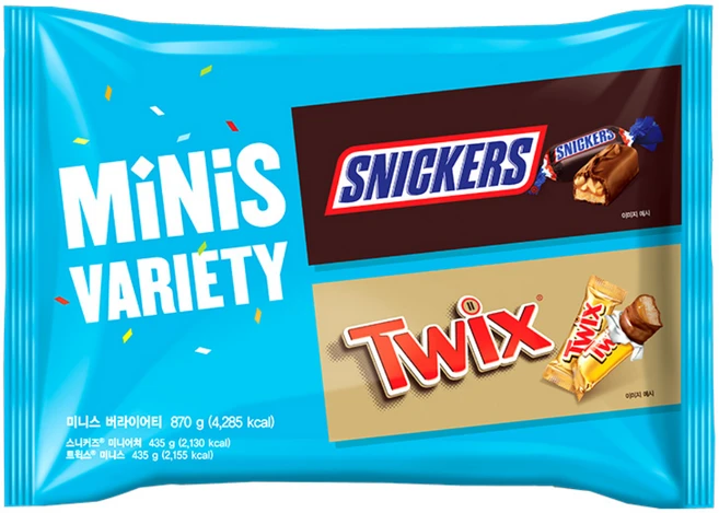 마즈 스니커즈 트윅스 미니스 버라이어티 팩, 870g, 1개 - 쿠팡