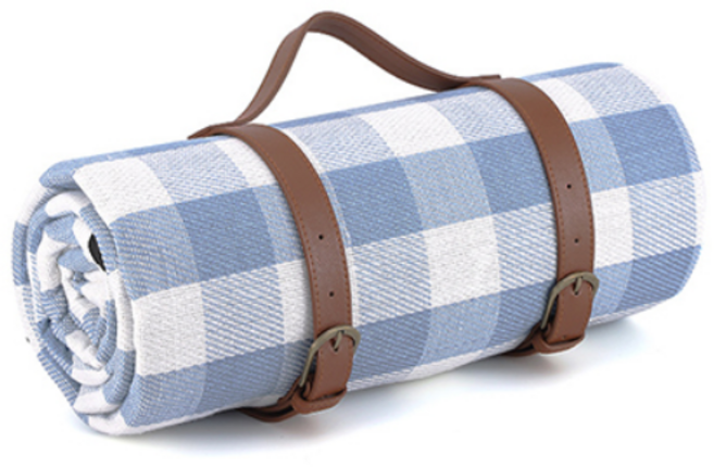 가죽 롤백 방수 체크 돗자리 여행 피크닉 매트 한강 캠핑, 블루화이트