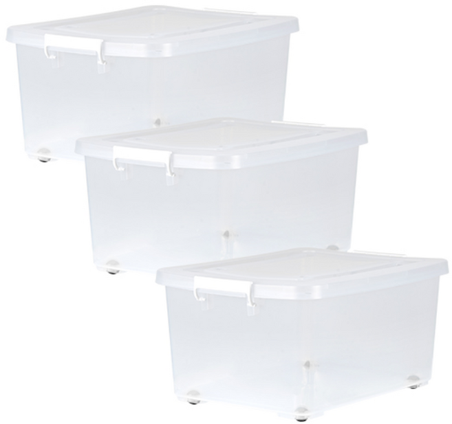 하우스레시피 이동식 투명 리빙박스 80L, 화이트, 3개