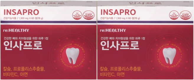인사프로 치아건강 영양제 뼈 건강 칼슘 프로폴리스 비타민C 정품, 2개, 60정