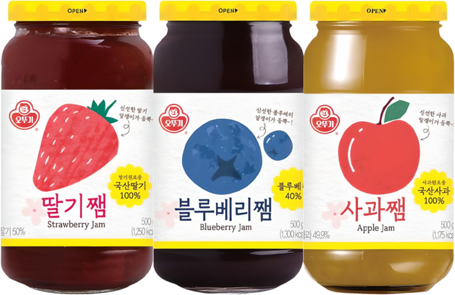 딸기쨈 500g+사과쨈 500g+블루베리쨈 500g, 3개, 500g