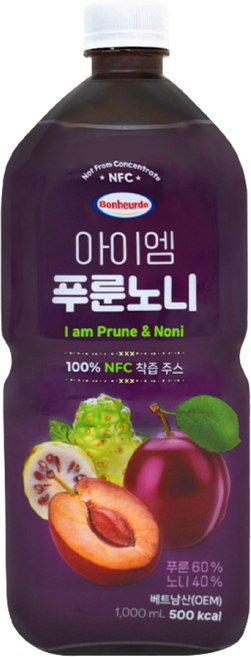보넬드 아이엠 푸룬노니 100% NFC 착즙주스, 1개, 1L