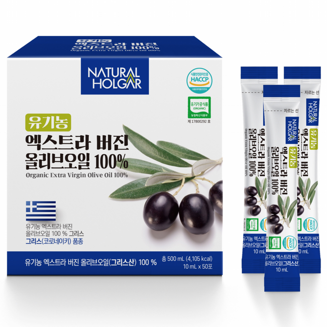 네츄럴올가 유기농 엑스트라버진 올리브오일 100% 스틱 그리스, 50개, 10ml