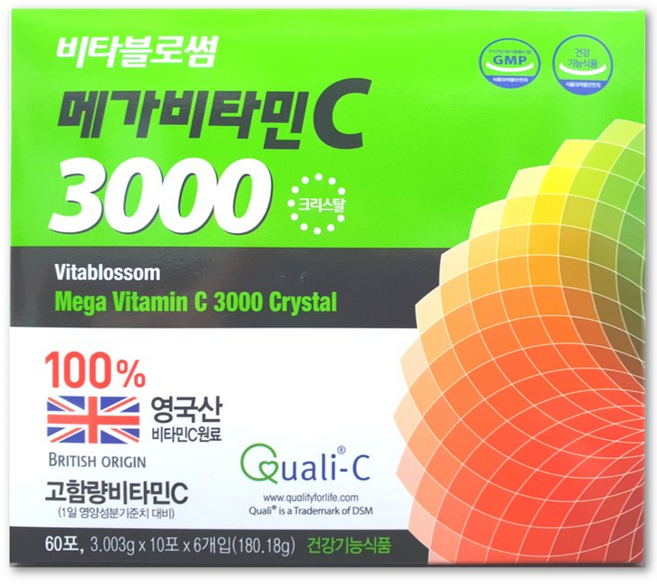 비타블로썸 메가비타민C3000 크리스탈 60포/ 비타민C/ 영국산비타민, 1개, 1회분