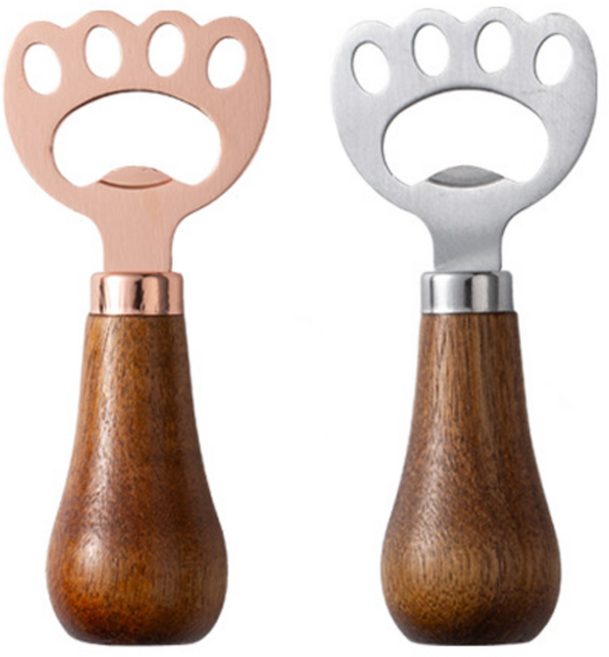 에브리샤인 고양이 원목손잡이 병따개 오프너, 2개, 실버+골드