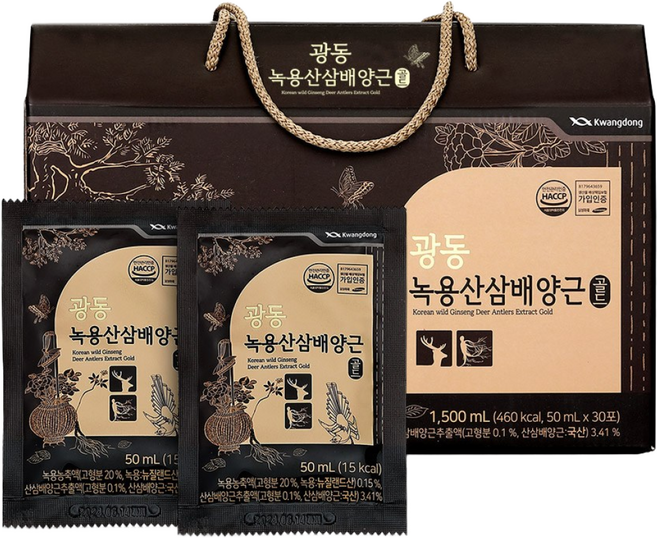 광동제약 녹용산삼배양근 골드 50ml * 30포 / 부모님 면역력 선물 기력 충전 선물 효도선물, 1박스