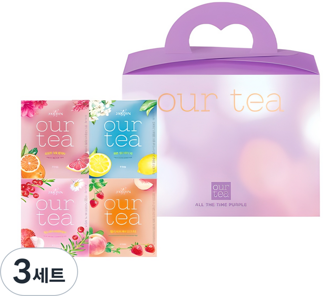 아워티 올 더 타임 퍼플 선물세트, 3세트, 레몬 얼그레이 티 + 오렌지 자몽 블랙티 + 핑크 리치 캐모마일 티 + 딸기 피치 루이보스 티