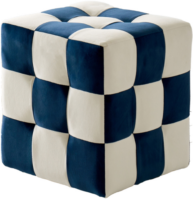 [마리베] 큐브 체크 생활발수 패브릭 사각 스툴, 네이비(222_ST)
