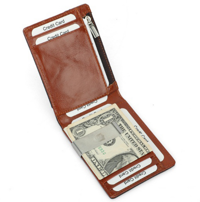 DKER 리얼 소가죽 머니클립 지퍼형 반지갑 RFID기능