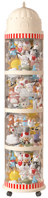 두리치 캐슬돔 인형 정리함 투명 원통 이동식 높이조절 가능 보관함 4단 156cm, 1개, 크림화이트