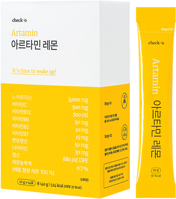 체크오 아르타민 레몬 아르기닌 고함량 활력 비타민 레몬맛, 1박스, 140g