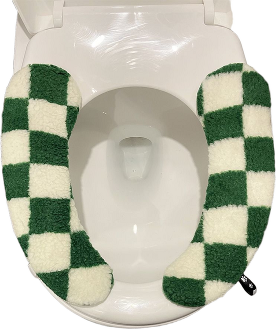 양털 보아플리스 변기시트 커버, 1세트, 그린체크