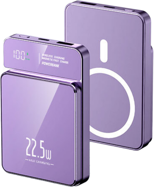 RYZO 22.5W 고속충전 20000mAh 대용량 보조배터리 초슬림 맥세이프보조배터리 무선충전 다양한 색상, 1개, 퍼플