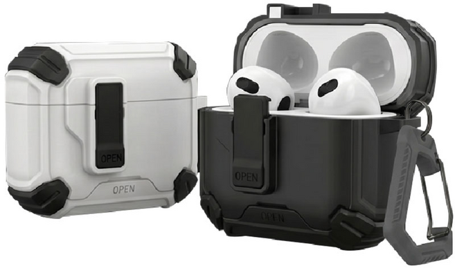 CW AirPods保護殼 軍規自動彈蓋, AirPods 4代 白, 1個, AirPods-自動彈蓋機甲殼