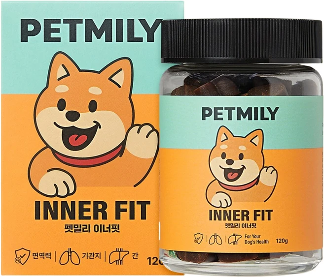 펫밀리 강아지영양제 기관지 간 면역력, 1개, 종합영양제, 60정 - 쿠팡