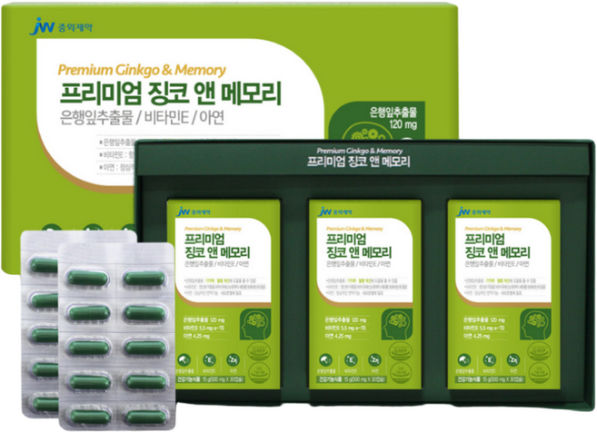 JW중외제약 프리미엄 징코 앤 메모리, 30정, 3개