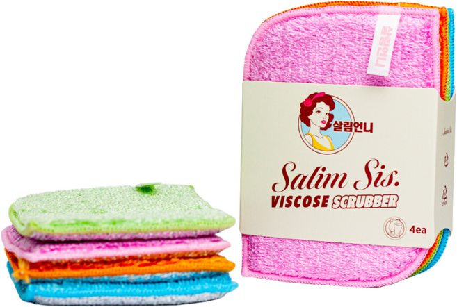 살림언니 비스코스 양면 주방 수세미 4개, 1세트