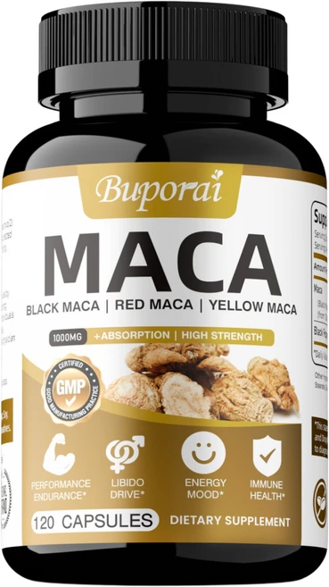 페루산 마카 뿌리 검정 빨강 노랑 2000mg - 젤라틴화된 마카 뿌리 100% 순수 비GMO - 에너지 체력 활력 지구력 강화 슈퍼푸드 보충제, 1개, 60정 - 쿠팡