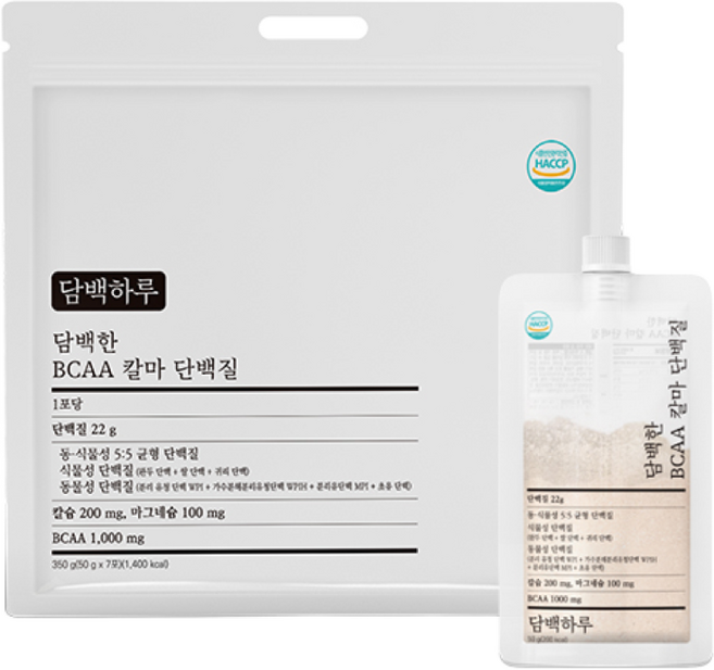담백하루 담백한 BCAA 칼마 단백질 22g 7포(1주분) 식물성/동물성 단백질 분리유청단백 칼슘마그네슘, 1세트, 350g