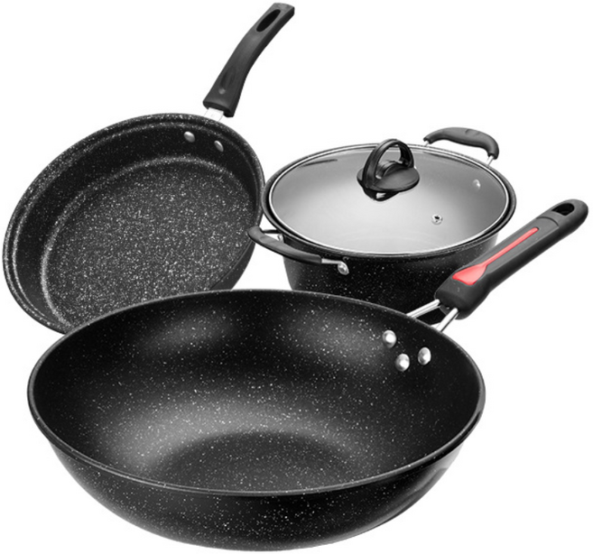 후라이팬 냄비 3종 세트 프라이팬 싱글코팅, 블랙, 3개
