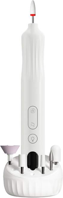 HULMAY 네일드릴 무선 전동네일드릴 젤네일제거기 손발톱그라인더 네일케어드릴 셀프용 휴대용 uv램프 6종 비트, 1개, 화이트