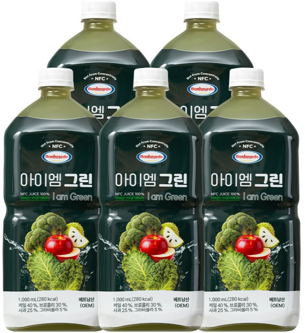 보넬드 아이엠 그린 100% NFC 착즙주스, 5개, 1L