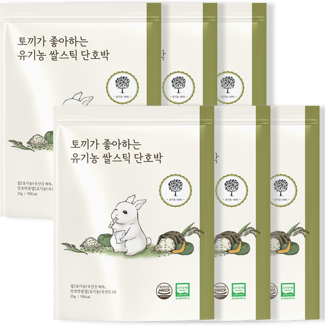 토끼가 좋아하는 유기농 쌀스틱, 6개, 25g, 단호박맛
