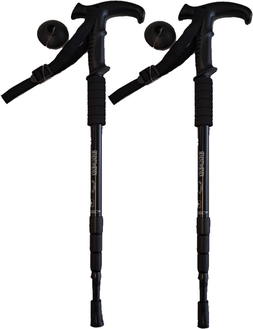 세븐티세븐 초경량 4단 접이식 등산스틱 총2개 블랙 듀랄류민 안티쇼크 지팡이