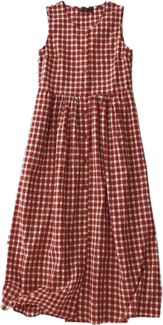 ZAJA 여성 여름 민소매 원피스 빅사이즈 루즈핏 캐주얼 체크 롱원피스