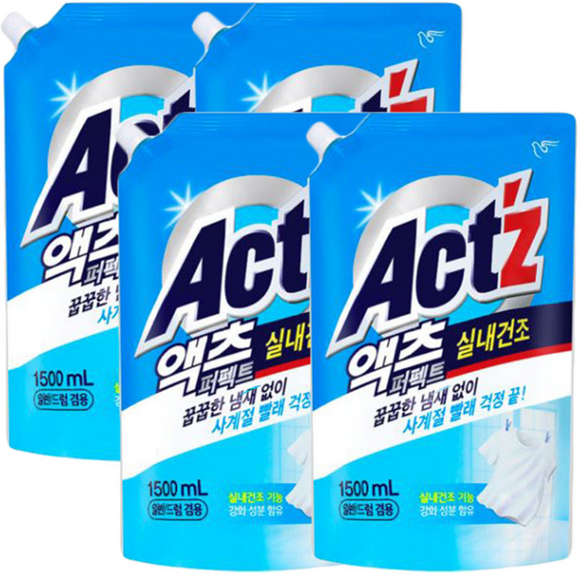 액츠 퍼펙트 실내건조 액상세제 리필, 1.5L, 4개