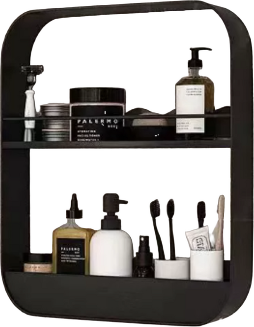 엘리시온 다용도 무타공 욕실 원룸 미니 벽선반, 2단, 블랙