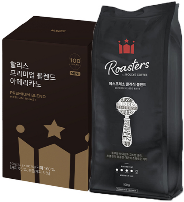 [할리스] 프리미엄 블렌드 아메리카노 100T + 원두 클래식블렌드 500g