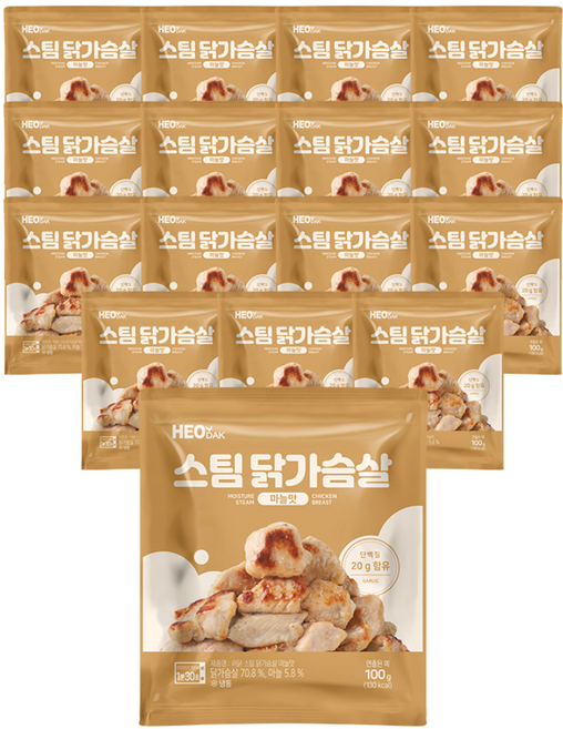 허닭 스팀 닭가슴살 마늘맛 100g, 16개