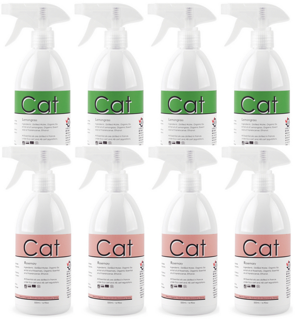 FLOLAB 고양이 탈취제 화장실 냄새 케어 반려묘 전용 스프레이 500ml 8개, 레몬그라스 4개+로즈마리 4개