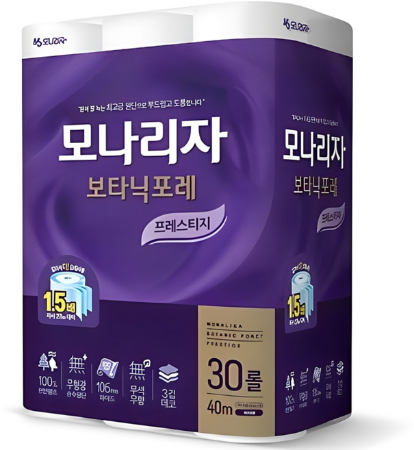 모나리자 보타닉포레 프레스티지 천연펄프 3겹 화장지, 40m, 30개입, 2개