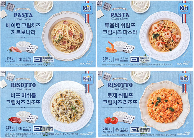 끼리 크림치즈 파스타(까르보나라1 투움바쉬림프1)+리조또(비프 머쉬룸1 로제쉬림프1) 총 4개, 1.14kg, 1세트