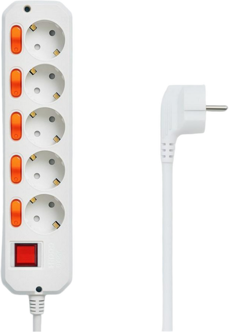 HiPPO 히포 국산 개별 스위치 멀티탭 5구 16A 통합 개별 절전 안전 접지, 화이트, 1개, 3m