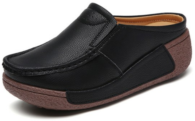 선빛 여성용 랜스 뮬 무지 가죽 키높이 로퍼