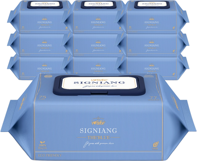 아이러브베베 시그니앙 75g 더블루 77매 10팩 캡형 아기물티슈, 10개입, 1세트