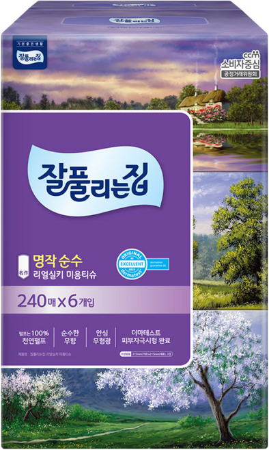 잘풀리는집 명작순수 미용티슈 240매 6입 1개, 6개