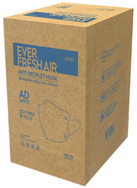 KFAD 대형 에버프레쉬 에어 비말 마스크 얇고 가벼운 여름용 새부리형, 50개입, 1개, 대형 화이트